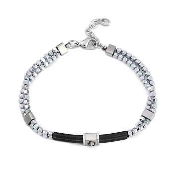 Synthetic Non-magnetic Hematite Beaded Bracelets, Anchor 304 Stainless Steel Link Bracelets for Men Women, Stainless Steel Color, 7-5/8 inch(19.5cm)