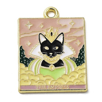 Word Empress Alloy Enamel Pendants, Golden, Black Cat Tarot Charm, Black, 27x20x1.5mm, Hole: 2mm