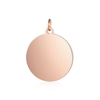 201 Stainless Steel Pendants, Flat Round, Stamping Blank Tag, Rose Gold, 20.5x18x1.5mm, Hole: 3.5mm