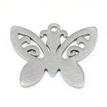 304 Stainless Steel Stamping Blank Tag Pendants, Butterfly, Stainless Steel Color, 17x21x1mm, Hole: 2mm