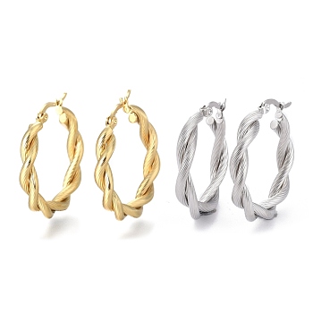 304 Stainless Steel Hoop Earring, Hypoallergenic Earrings, with Ear Nut, Textured, Twisted Ring Shape, Mixed Color, 30x5mm, Pin: 0.5x1mm