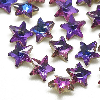 DIY Pointed Back K9 Glass Rhinestone Cabochons, Random Color Back Plated, Faceted, Star, Violet Blue, 5.5x6x3mm