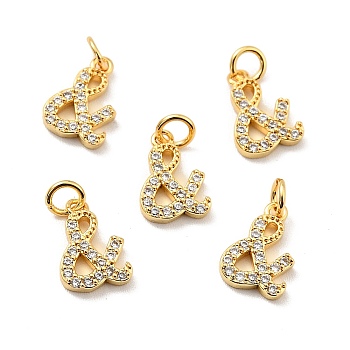 Brass Micro Pave Clear Cubic Zirconia Pendants, with Jump Ring, Long-Lasting Plated, Lead Free & Cadmium Free & Nickel Free, Sign, Real 18K Gold Plated, 10x7x2mm, Jump Ring: 5x1mm, 3mm Inner Diameter
