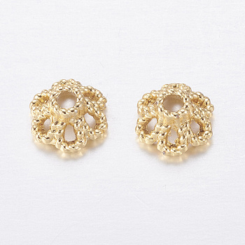 Brass Bead Caps, Long-Lasting Plated, 6-Petal, Golden, 6x3.5mm, Hole: 1.2mm