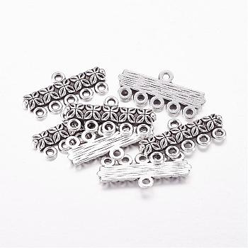 Tibetan Style Alloy Chandelier Components Links, 5-Strand Reducer Connector, Lead Free and Cadmium Free, Antique Silver, about 12mm wide, 25mm long, hole: 1.5mm