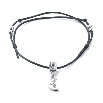 Unisex Moon Alloy Charm Bracelets, Adjustable Nylon Thread Bracelets, Black, 1-7/8~3-3/8 inch(4.7~8.5cm)