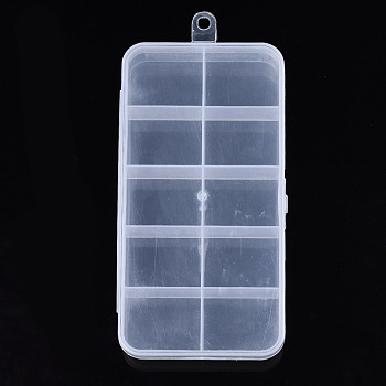 Plastic Bead Storage Containers, 10 Compartments, Rectangle, Clear, 14.5x6.9x2.15cm, Hole: 5.5mm, compartment: 30x24mm.