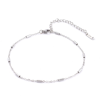 Tarnish Resistant 304 Stainless Steel Cable Chains Anklets, with Tube Beads, Stainless Steel Color, 8-5/8 inch(22cm)