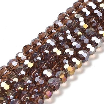 Transparent Glass Beads, 32 Facets, AB Color Plated, Round, Sienna, 8x7~7.5mm, Hole: 1.5mm, about 66pcs/strand, 18.82''~19.06''(47.8~48.4cm)