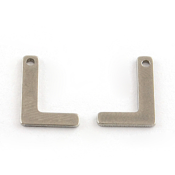 201 Stainless Steel Letter Charms, Letter.L, 11x5.5~12x0.5mm, Hole: 1mm