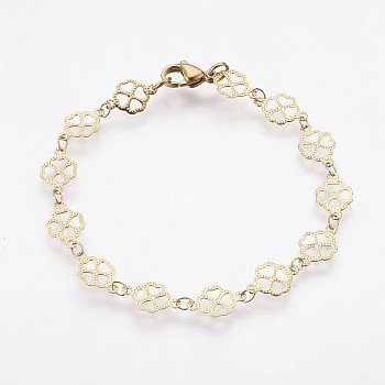 Ion Plating(IP) 304 Stainless Steel Chain Bracelets, with Lobster Claw Clasps, Clover, Golden, 7-3/4 inch(19.6cm)