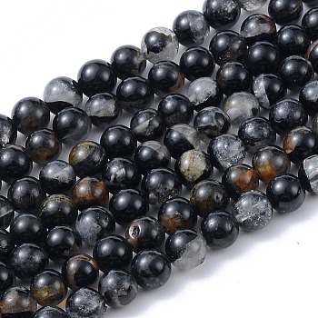 Natural Black Tourmaline Beads Strands, Round, 8mm, Hole: 0.8mm, about 48pcs/strand, 15.3 inch(39cm)