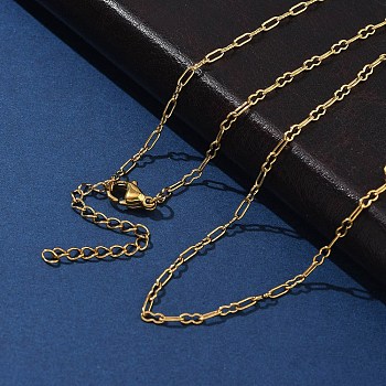 304 Stainless Steel Peanut Link Chain Necklaces for Women, Ion Plating(IP), Golden, 17.72 inch(45cm)