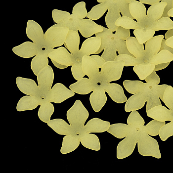 Translucent Acrylic Beads, Frosted, Flower Bead Caps, Yellow, 29x27x8mm, Hole: 2mm, about 41pcs/40g