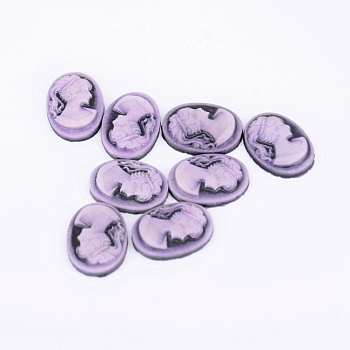 Resin Cameo Lady Head Cabochons, Oval, Purple, 17x12.5x3.5mm