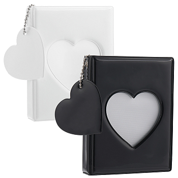 2 Sets 2 Colors 3 Inch PVC Mini Heart Hollow Photocard Holder Book, Mini Mirror-Like Photo Album with 32 Pockets and Ball Chain, Mixed Color, 110.5x87x27mm, Hole: 3.5mm, Inner Diameter: 92x61mm, 1 set/color