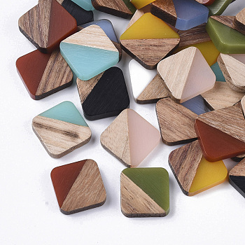 Resin & Walnut Wood Cabochons, Square, Mixed Color, 13.5x13.5x3mm