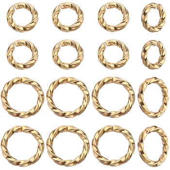 200Pcs 2 Styles Brass Open Jump Rings, Long-Lasting Plated, Twist Ring, Real 18K Gold Plated, 18 Gauge, 6~8x1mm, Inner Diameter: 4~6mm, 100pcs/style