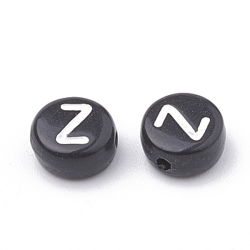 Opaque Acrylic Beads, Horizontal Hole, Alphabet Style, Flat Round, Letter.Z, 7x4mm, Hole: 1.5mm, about 236pcs/32g