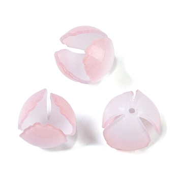 Simulation Lotus Shape Acrylic Bead Cap, for DIY Jewelry Making, Pink, 15~16x15mm, Hole: 1.8mm