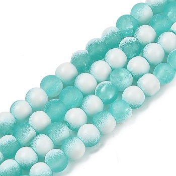 Frosted Crackle Glass Beads Strands, Rondelle, Turquoise, 8x7mm, Hole: 1.6mm, about 106pcs/strand, 30.31''(77cm)