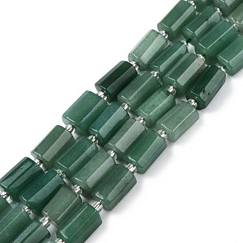Natural Green Aventurine Beads Strands, with Seed Beads, Faceted, Column, 8.5~12x5.5~7.5x4.5~7mm, Hole: 1.2mm, about 15~16pcs/strand, 7.09 inch~7.68 inch(18~19.5cm)