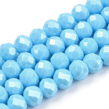 Electroplate Glass Beads Strands, Pearl Luster Plated, Faceted, Rondelle, Deep Sky Blue, 2.3~2.7x2mm, Hole: 0.4mm, about 150~155pcs/strand, 32~33cm