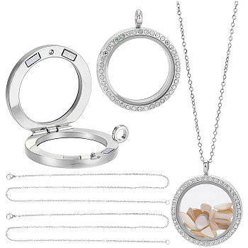 DIY Necklace Making Kits, including 304 Stainless Steel Necklace and Alloy Magnetic Locket Pendants, Platinum & Stainless Steel Color, 37x30.5x7.5mm, Hole: 3.5mm