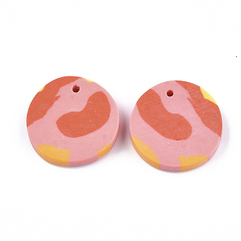 Handmade Polymer Clay Pendants, Flat Round, Colorful, 19~20x3~4mm, Hole: 1.5mm