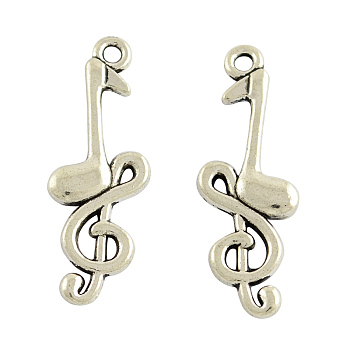 Tibetan Style Alloy Musical Note Pendants, Cadmium Free & Lead Free, Antique Silver, 31.5x11x3mm, Hole: 2mm