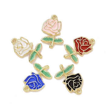 Rack Plating Alloy Enamel Pendants, Light Gold Tone Flower/Rose Charms, Mixed Color, 22x14x2.5mm, Hole: 1.5mm