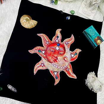 Polyester Tarot Tablecloth for Divination, Tarot Card Pad, Pendulum Tablecloth, Square, Sun, 490x490mm