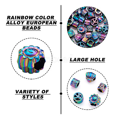 50Pcs 5 Style Rainbow Color Alloy European Beads(FIND-FW0001-32-NR)-5
