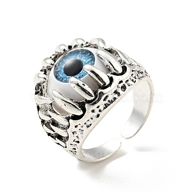 Claw with Evil Eye Resin Open Cuff Ring(RJEW-D118-02AS)-3