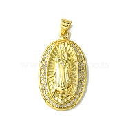 Real 18K Gold Plated Brass Micro Pave Cubic Zirconia Pendants, Oval with Virgin, Colorful, 30.5x18x4mm, Hole: 3.5x4.5mm(KK-H472-17G-02)