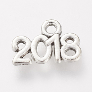 Tibetan Style Alloy Charms, Birth Year 2018, Lead Free & Cadmium Free, Antique Silver, 9x13.5x1mm, Hole: 2mm, about 940pcs/500g(TIBE-S306-04AS-RS)