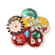 Alloy Pave Rhinestone Brooch, with Enamel, Flower, Colorful, 59.5x59.5x11mm, Hole: 7x6mm(JEWB-M035-03B-G)