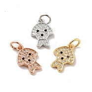Dog Brass Micro Pave Clear Cubic Zirconia Charms, with Jump Ring, Cadmium Free & Lead Free, Mixed Color, 13x9x1.5mm, Hole: 3.4mm(KK-G425-14)
