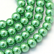 Baking Painted Pearlized Glass Pearl Round Bead Strands, Medium Sea Green, 4~5mm, Hole: 1mm, about 200~210pcs/strand, 31.4 inch(HY-Q003-4mm-69)