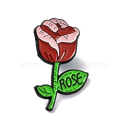 Word Rose Enamel Pins, Flower Alloy Badges for Backpack Clothes, Electrophoresis Black, FireBrick, 30x18x1.4mm(JEWB-G013-B05)