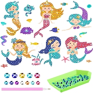 DIY Mermaid Diamond Painting Sticker Kits, including Self Adhesive Sticker and Resin Rhinestones, Mixed Color, 60~70mm, 6 patterns, 1pc/pattern, 6pcs(DIAM-PW0001-188J)
