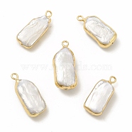 Baroque Natural Keshi Pearl Pendants, Rectangle Charms, with Brass Loops, Light Gold, 21~25x9~11x5~8mm, Hole: 1.8mm(PEAR-P004-08KCG)