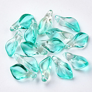 Transparent Spray Painted Glass Pendants, with Glitter Powder, Petaline, Turquoise, 20x10.5x6mm, Hole: 1.2mm(X-GLAA-S054-007B-01)