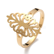 Hollow Out Leaf 304 Stainless Steel Open Cuff Ring for Women, Golden, Inner Diameter: 18mm(RJEW-E073-08G)