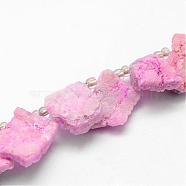 Electroplated Natural Agate Bead Strands, Druzy Agate, Nuggets, Dyed, Pink, 22~37x14~17x17~21mm, Hole: 1.5mm, about 8pcs/strand, 5 inch(G-G893-04)