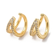 Clear Cubic Zirconia Double Line Cuff Earrings, Rack Plating Brass Jewelry, Long-Lasting Plated, Cadmium Free & Lead Free, Real 18K Gold Plated, 13x13x8mm(EJEW-R150-14G)