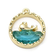 Alloy Pendants, with Acrylic, Flat Round & Whale Charms, Golden, 18.5x15.5x4mm, Hole: 1.4mm(FIND-A051-07G)