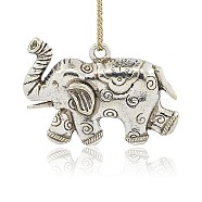 Alloy Big Pendants, Elephant Pendant Necklace Findings, Antique Silver, 57x38x2mm, Hole: 4mm(TIBE-M001-117AS)