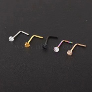 304 Stainless Steel Rhinestone Round Ball L-Shaped Nose Rings, Stainless Steel Color, 7mm, Pin: 0.8mm, Head: 3mm(WGE5A2F-11)