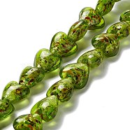 Handmade Lampwork Beads Strands, Heart, Olive Drab, 15.5~16.5x15.5~16x8~9.5mm, Hole: 1.2mm, about 28pcs/strand, 15.35 inch(39cm)(LAMP-D015-09E)